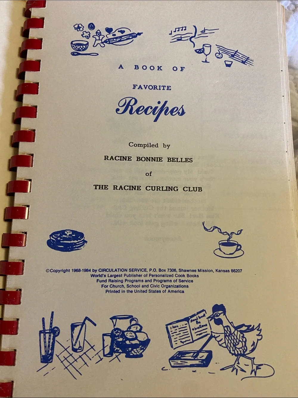Vintage 80s 1980s Curling Cuisine Spiral Cookbook Racine Wisconsin Curling Club